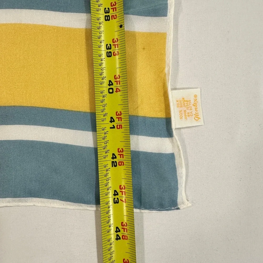 Glentex Vintage Silk Scarf Oblong Striped Grid Multi-Color Made in Japan 44x12